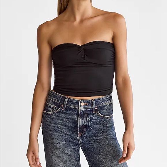 Express Tops - EXPRESS Body Contour Seamless Ribbed Twist Cropped Tube Olive Top NWT‎ Size S